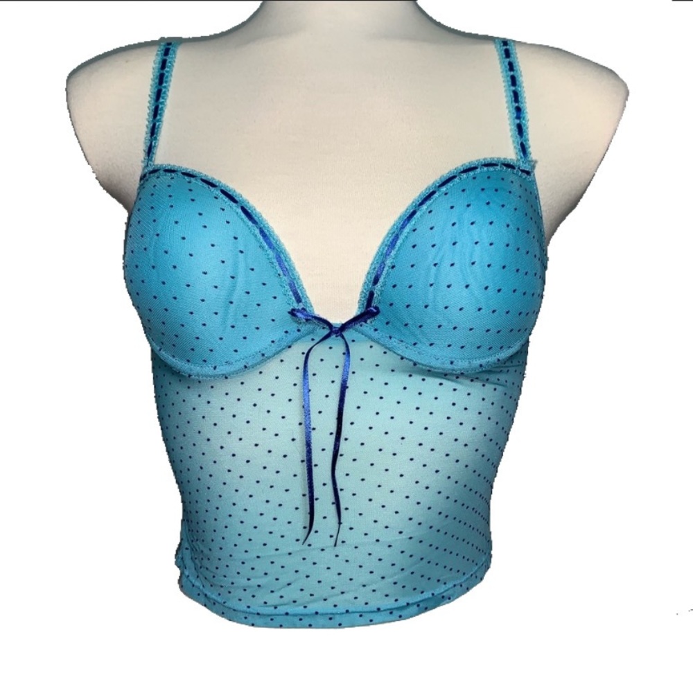 Baby blue polka dot sheer top